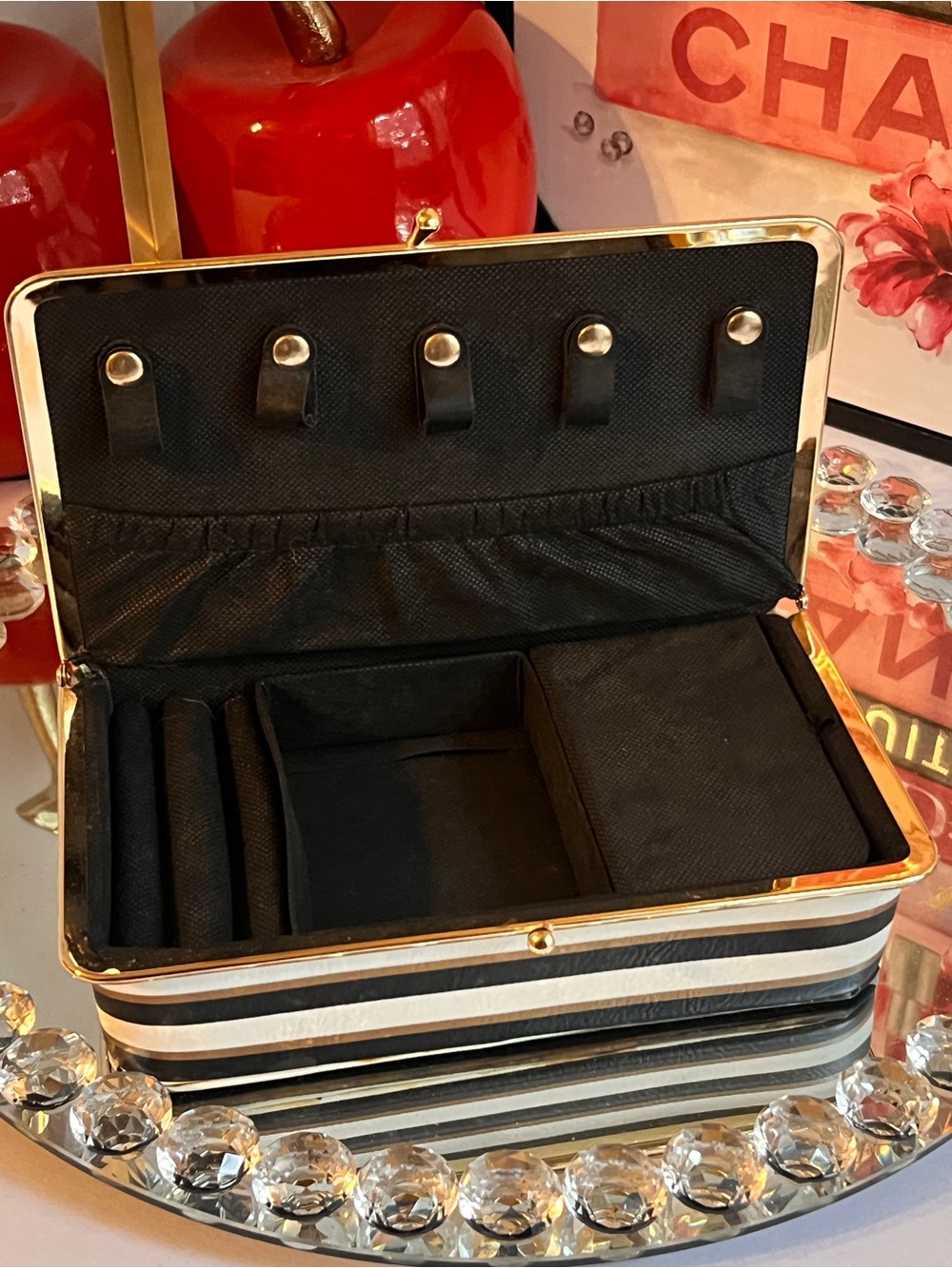 Striped Black & White with Gold Trim jewelry box - Picture 7 of 10